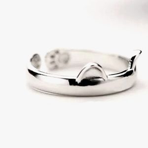 Silver Cat Kitty Ears & Paw Ring New! Adjustable